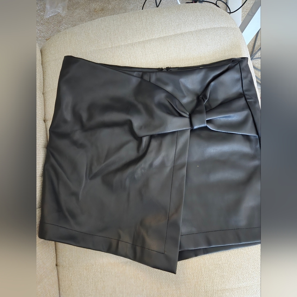 Black Pleather Skort with Tie Front